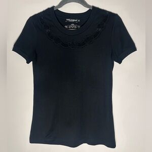 NWOT Dolce & Gabbana Black Short Sleeve Top with Lace Detail